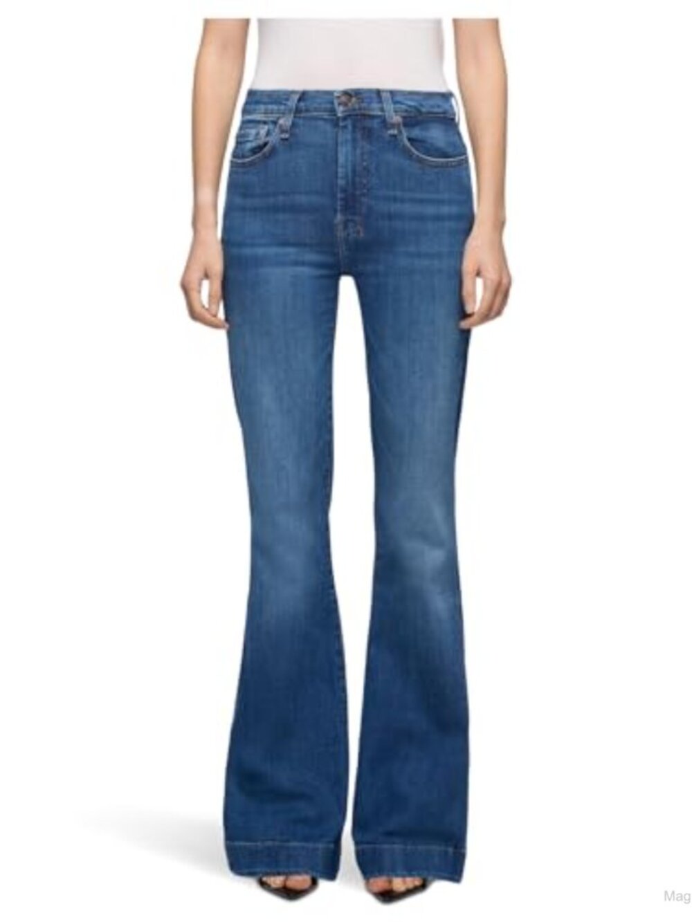 Mid Rise Flare Leg Stretch Denim Jeans 5-Pocket